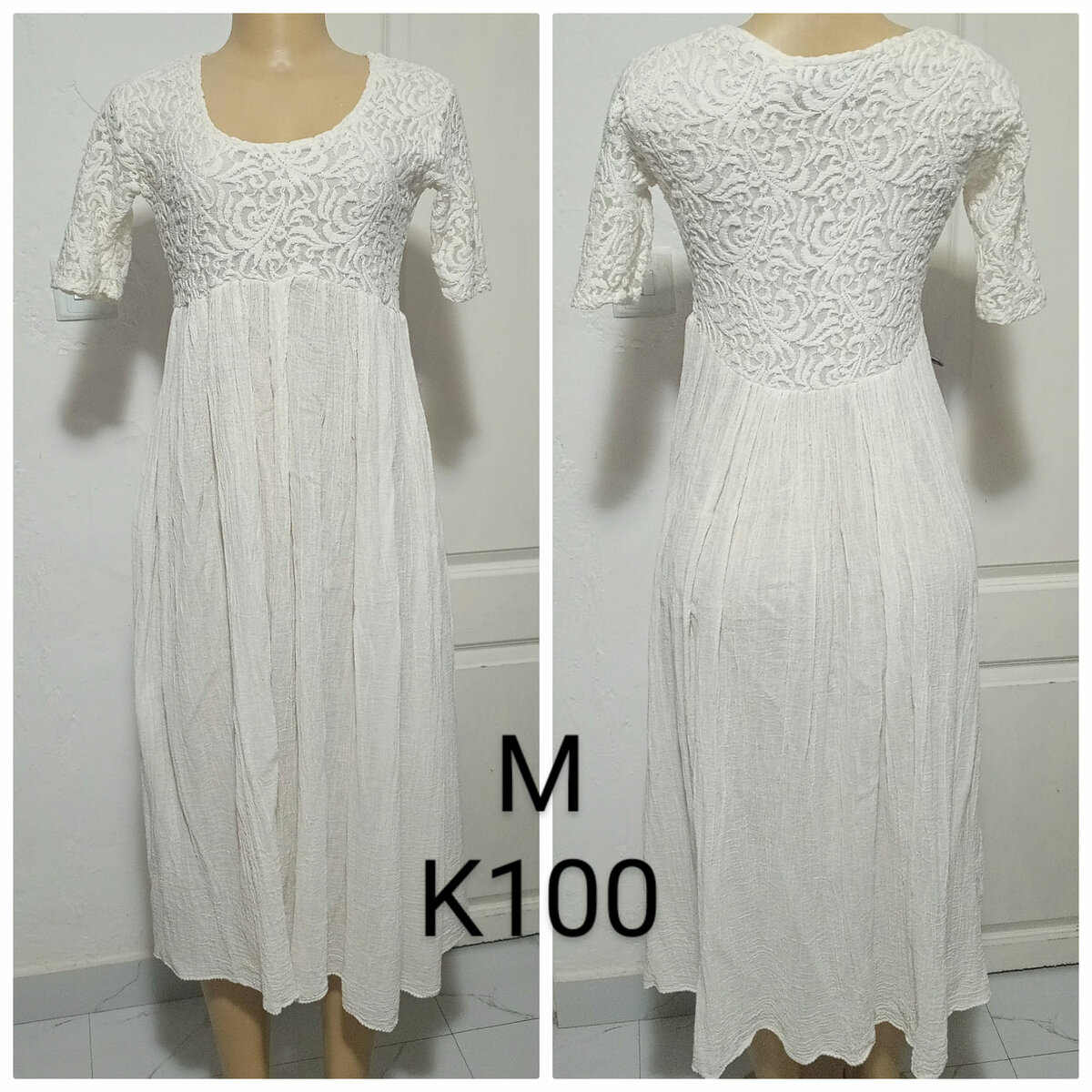 Women's white long dress, size M