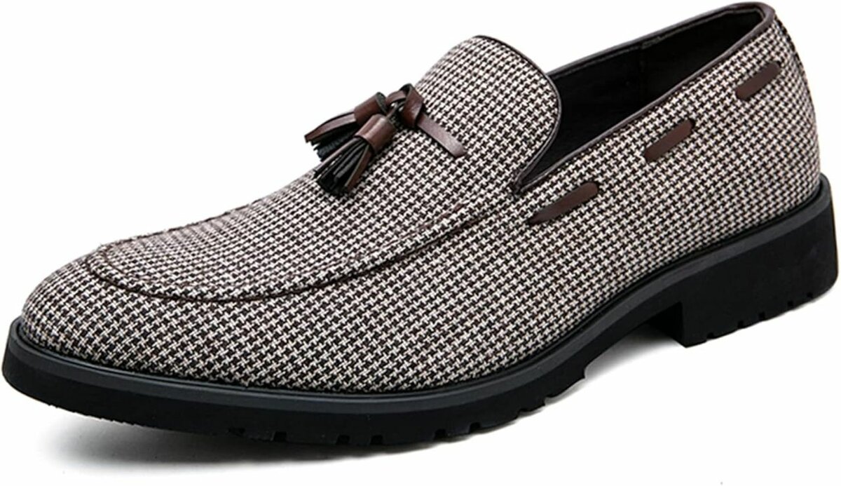 Men's leather tassel slip on shoes