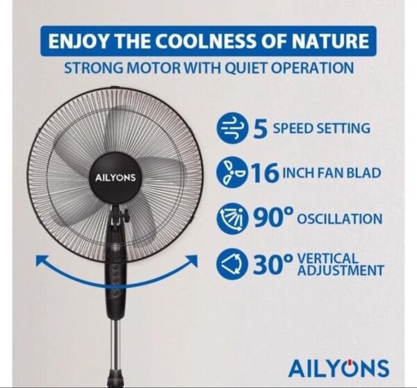 Standing fan 16 Inch 5-Speed Low Noise Standing Fan - Black