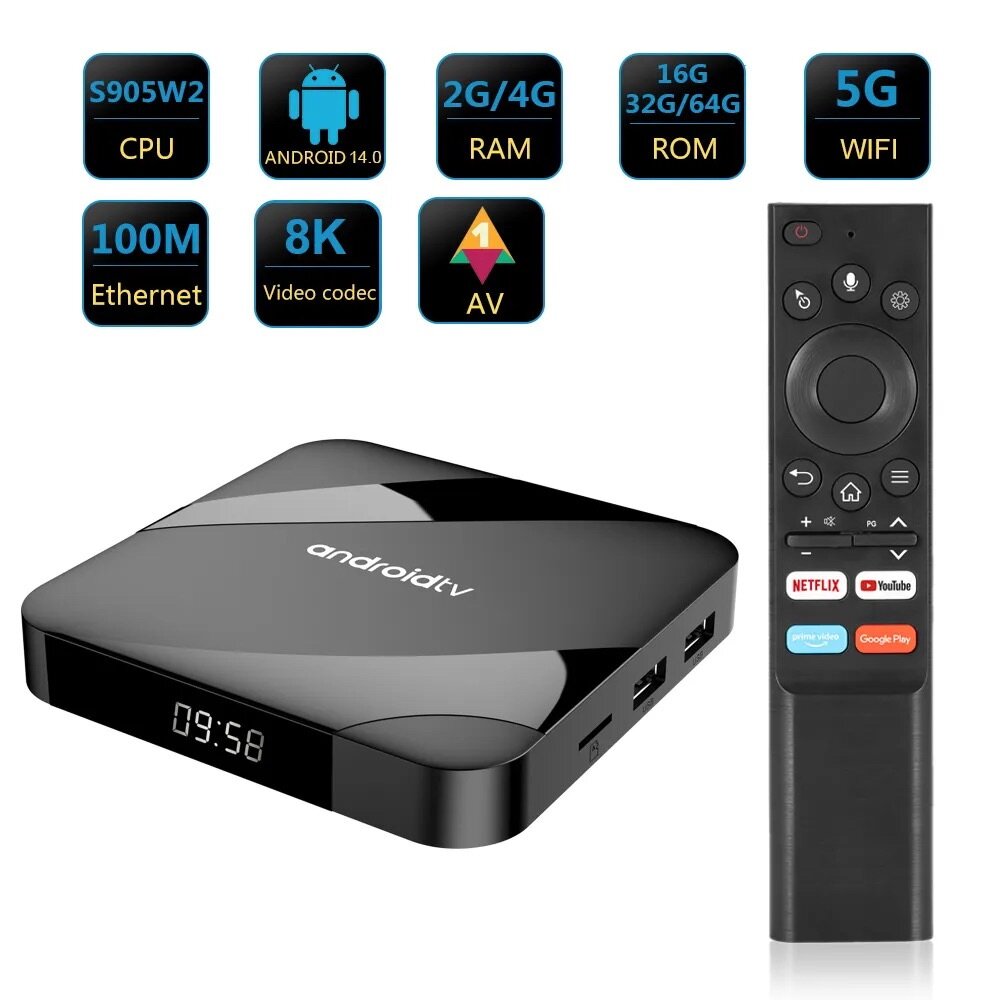 TV98 ATV W2 TV Box 8K Android 14.0 32GB et 4giga ram