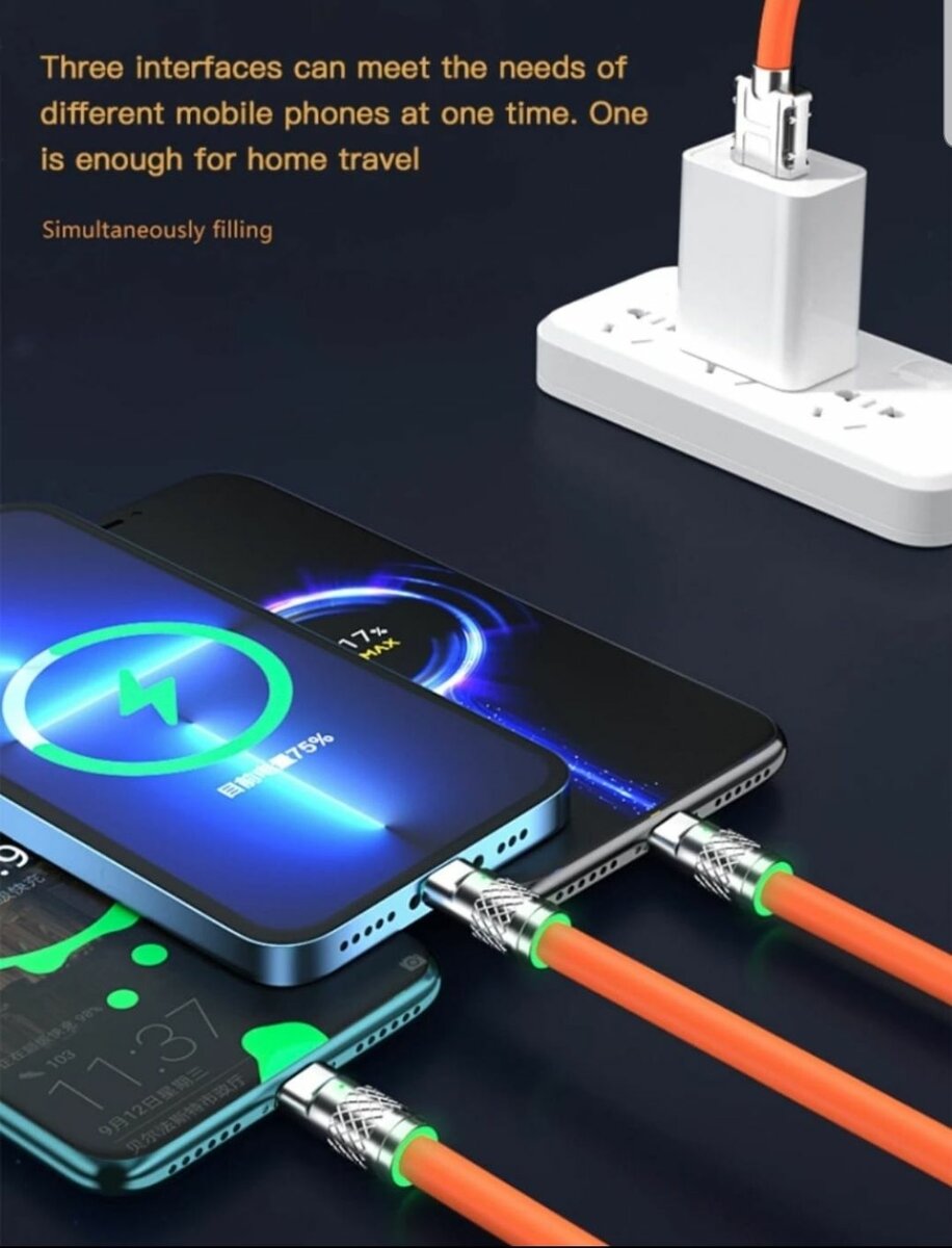 Câble Android iPhone Type-C Ultra 120w - 3 en 1