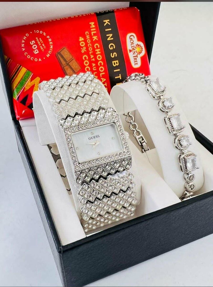Ladies Quality Silver Watch & Bracelet+ Chocolate