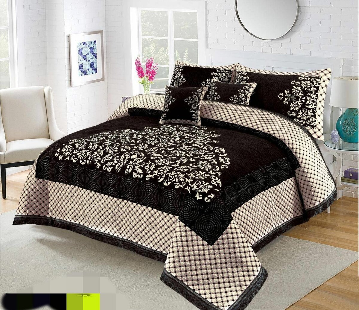 5 Pcs velvet Jacquard double bed bridal set