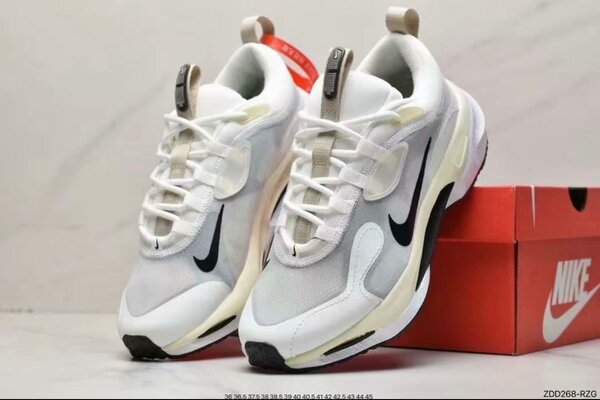 Nike men's running shoes, white with black logo, lightweight and breathable, stylish sports design