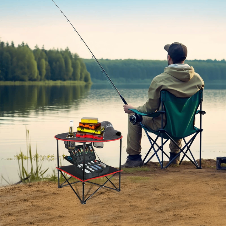 TABLE DE PLAGE CADRE EN ACIER LEGER OXFORD PLIABLE.