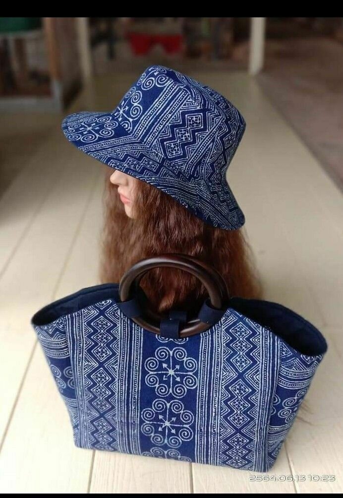 African print bags, hats and shorts.