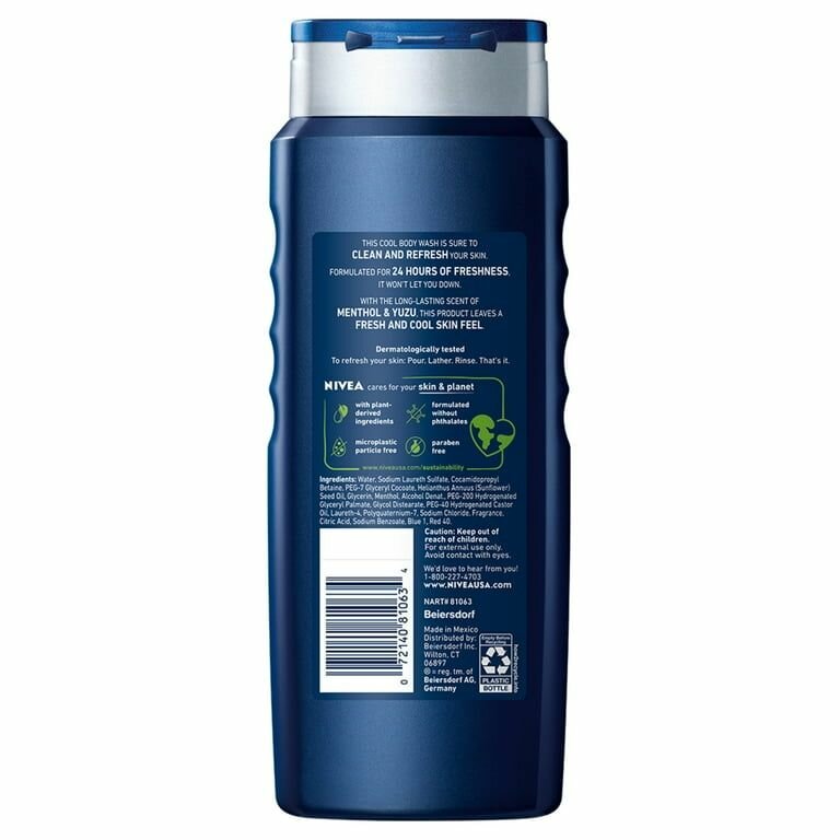 NIVEA MEN Cool Body Wash with Icy Menthol, Scented Body Wash