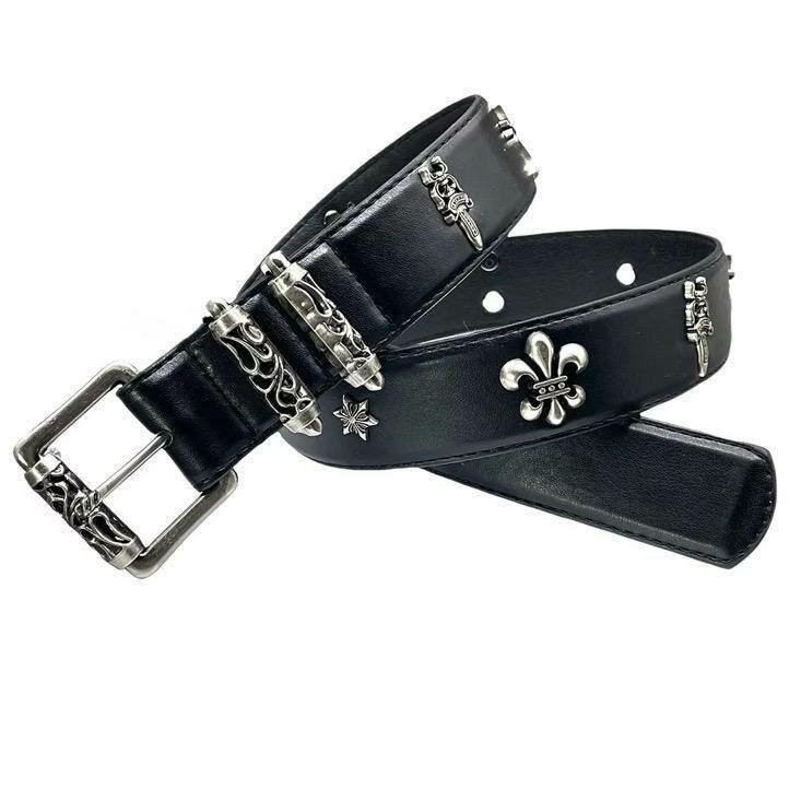 Ceinture en cuir noir avec boucle décorative