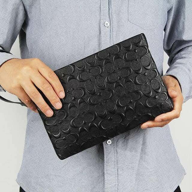 Pochette en Cuir Noir Homme