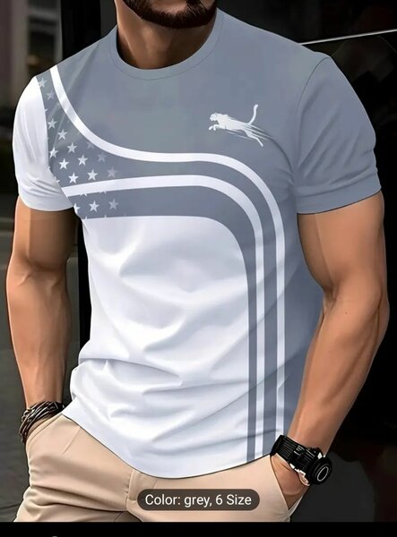 Men's Fashion Casual Round Neck 3D Pattern Print T-Shirt