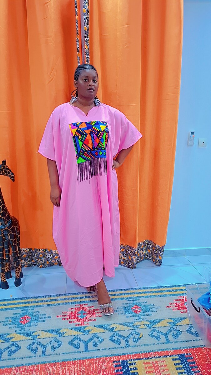 Robe caftan rose ethnique femme