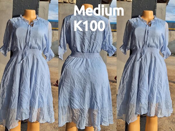 Beautiful and high-quality women's dress made of salaula silk blue