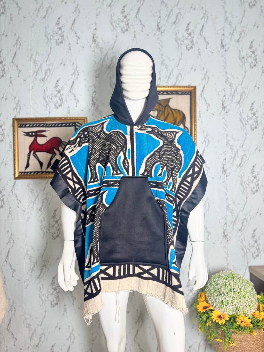 Poncho ethnique à capuche