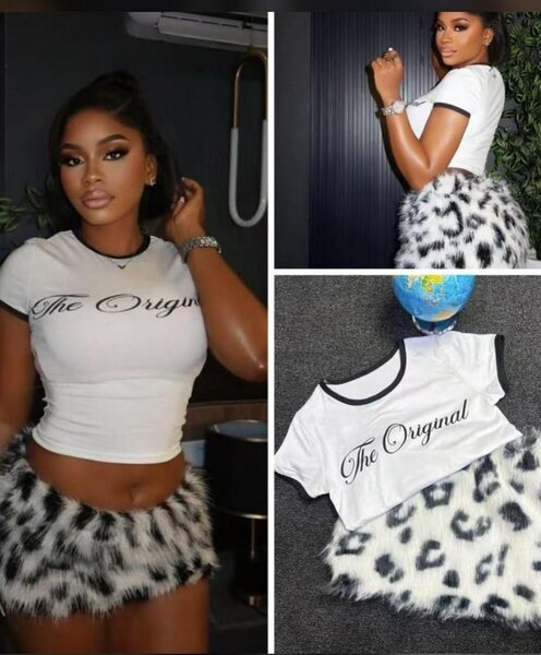 Tenue Femme T-Shirt et Jupe Effet Fourrure