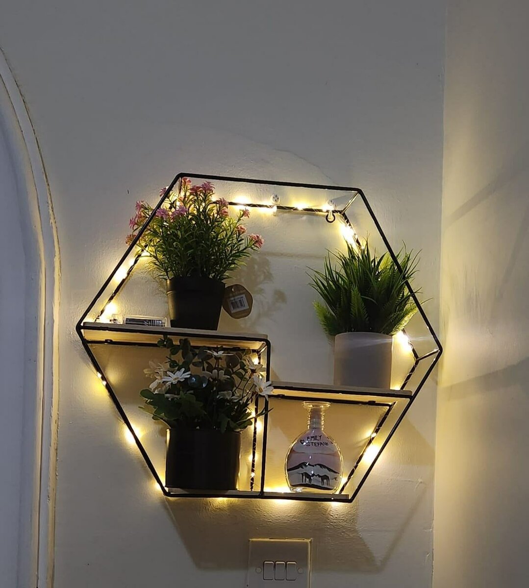 Metallic Hexagonal Shelf with light