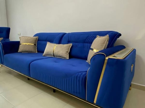 brown and blue furniture set