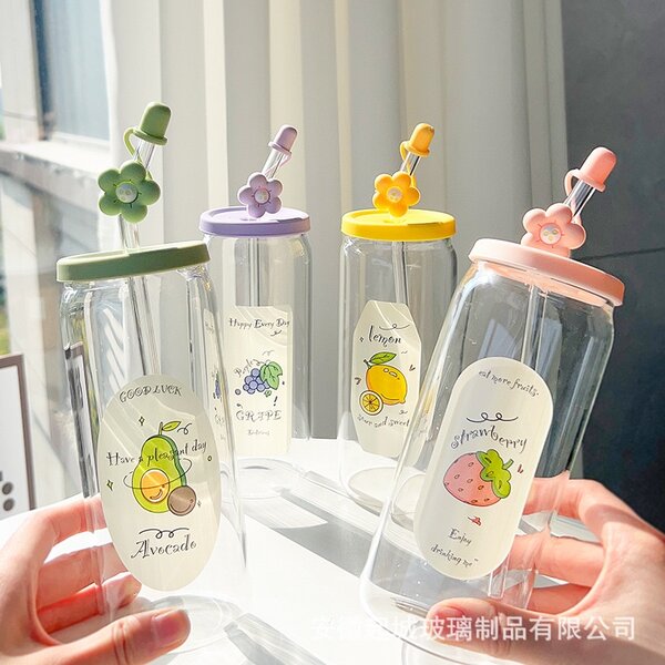 Glass bottle with straw