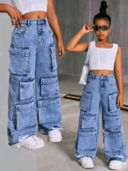 Jeans cargo pour femme et enfant