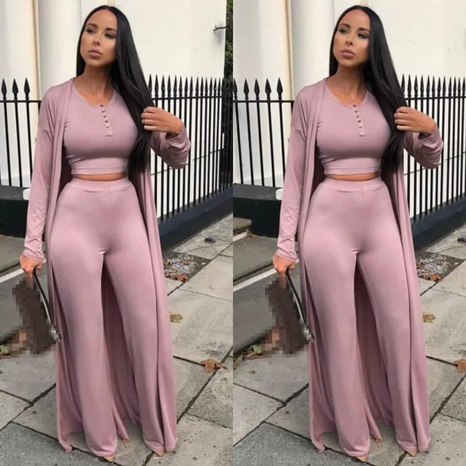 Elegant three-piece for women, powder