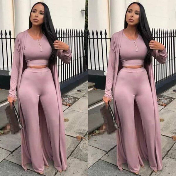 Elegant three-piece for women, powder