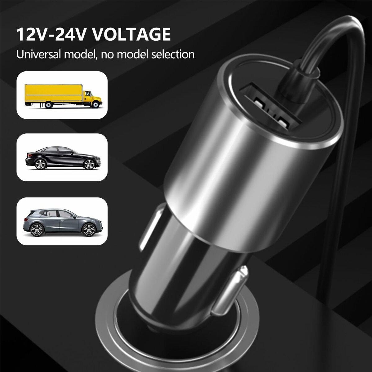 Car Charger 15W 3 In 1 Cable Set Super Fast Charging 12V-24V