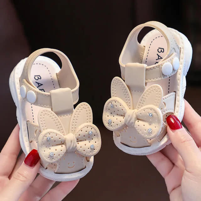 Sandals beige with bow for girls
