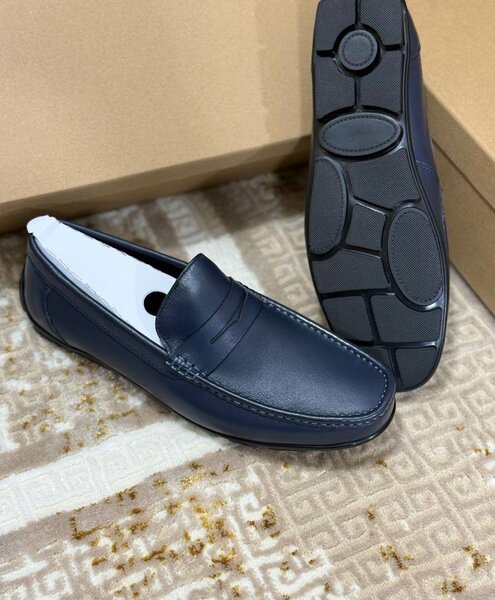 Mocassin En Cuir Bleu