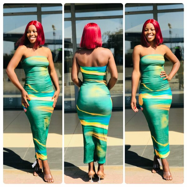 Stretch maxi dress, abstract print