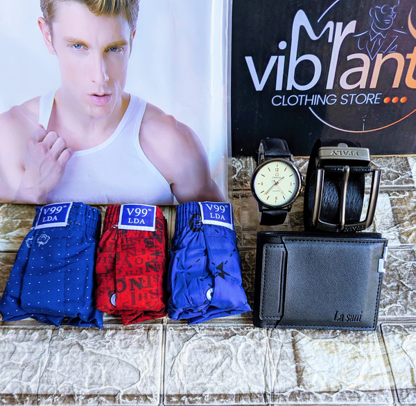 A set of 3 boxers,Watch wallet and belt