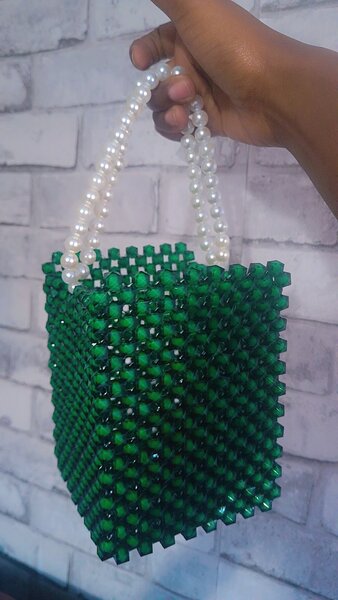 Emerald green and pearl beaded bag