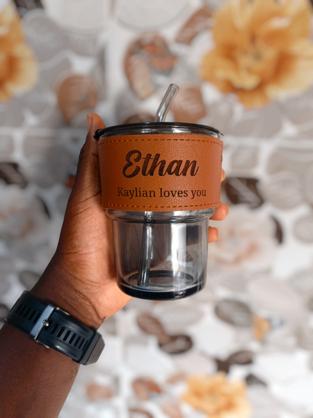 Branded Thick Glass Cup with Straw