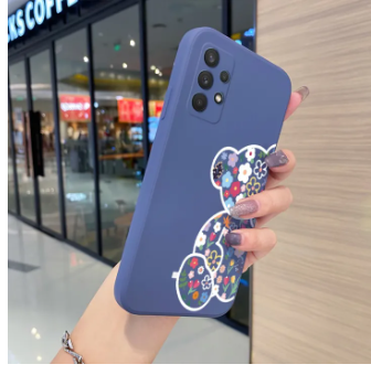 JIUMOO for Samsung A32 4G Case Fashion Tide Cartoon Bear Thin New Design Phone Case Side Square Edge Casing Pattern Silicone Softcase Full Back Cover Shockproof Protection Cases