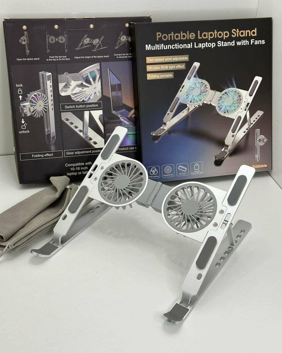 Laptops stand with cooling fan.