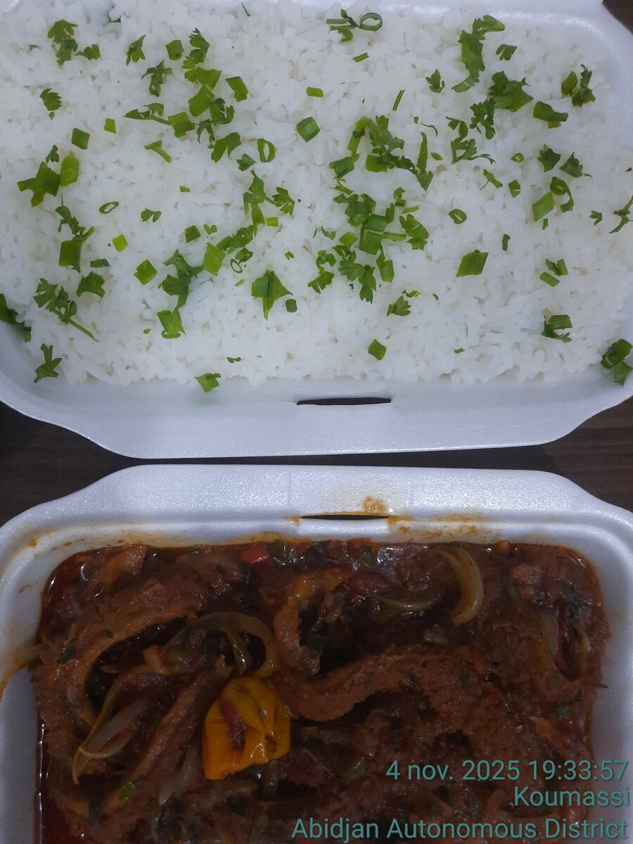 Riz et émincées de tripes