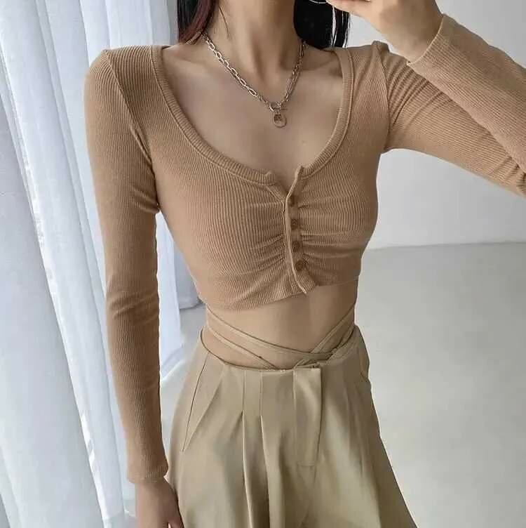 Haut court côtelé féminin