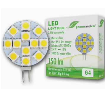 G4 LED Bulb 2.4W 150lm 3000K (Warm White) 120° 12V DC