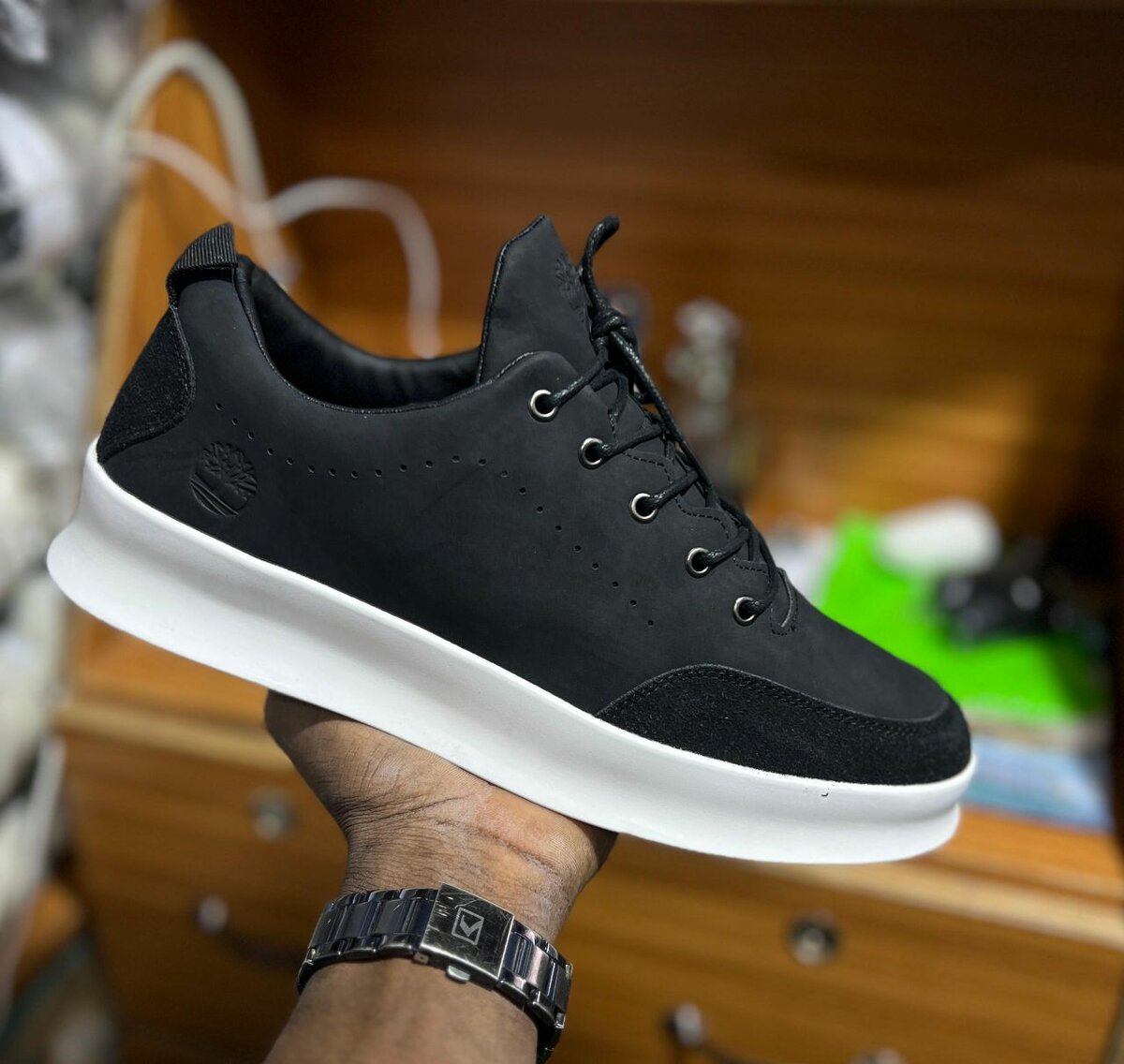 Basket en cuir noir/gris