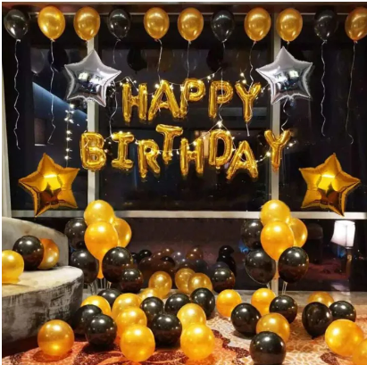 Happy Birthday balloons Golden & Black Theme Complete Set- 67 Pcs