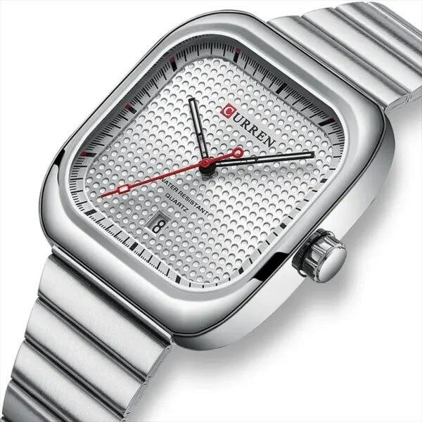 M:8460 curren WHITE Dial Silver Stainless Steel Chain Analog