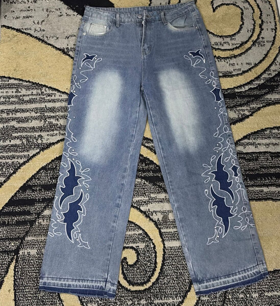 Jean large brodé style bohème