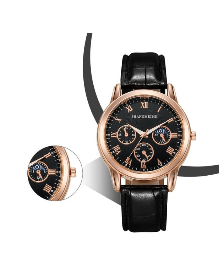 Leather striped wrist watch