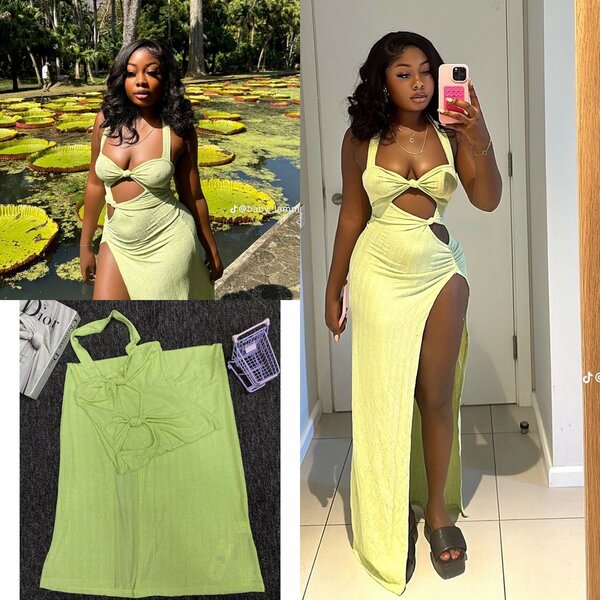 Robe Longue Verte Sexy Échancrée