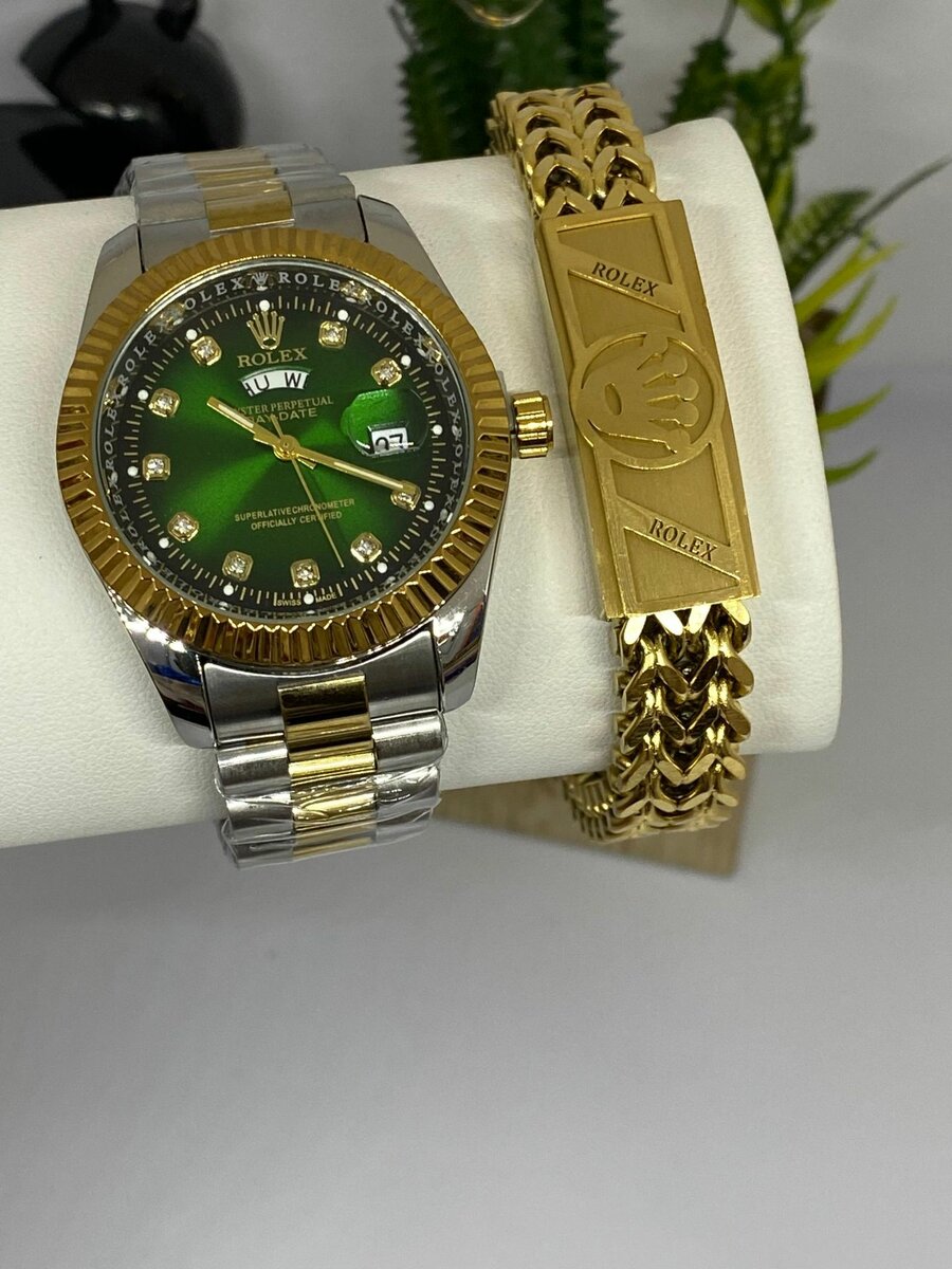 Rolex chain watch and bracelet set