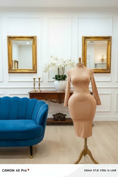 Robe moulante beige manches longues S