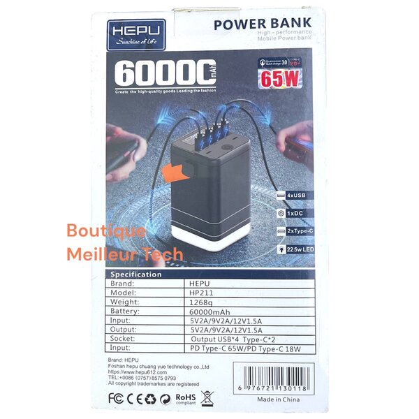 Power Bank HEPU 60000mAh 65W