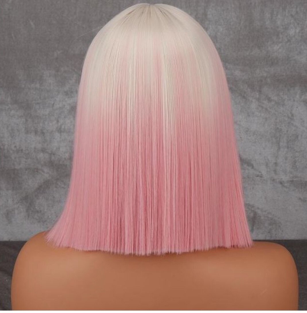 Werd Short Blonde Ombre Pink Synthetic Bob Wig Ladies Party