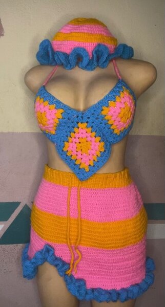 Ensemble crochet coloré femme