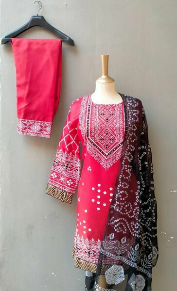 3 pcs women's stiched Katan silk Printed suit