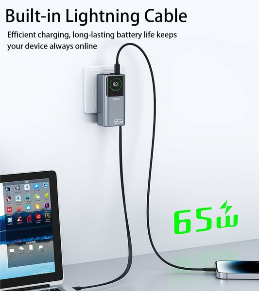 Chargeur HEPU 65W USB-C 3-en-1