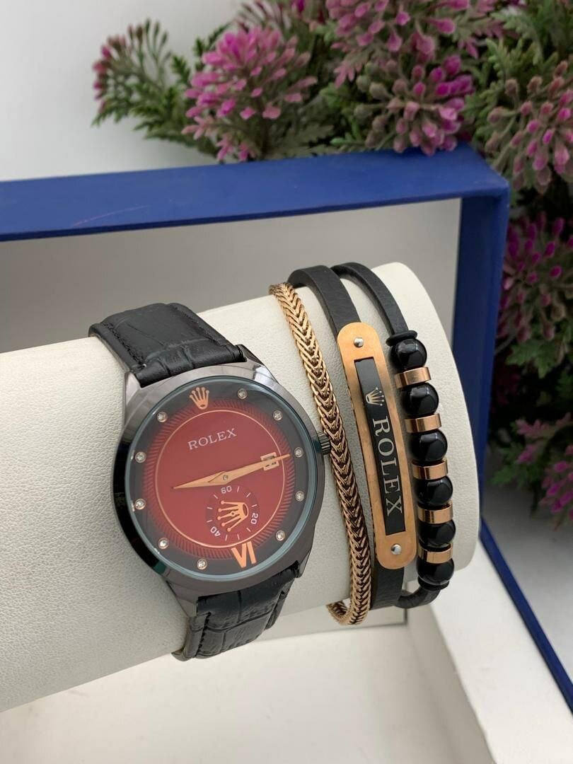 Leather watch and bracelet set